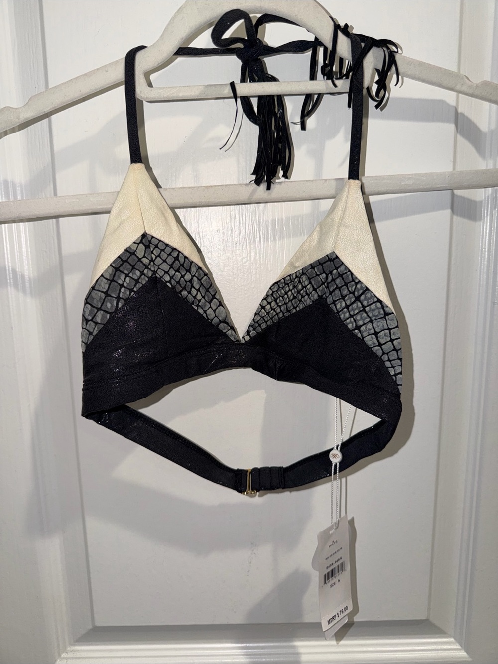 Pilyq Black, Cream & Gray Colorblock Triangle Bikini Top